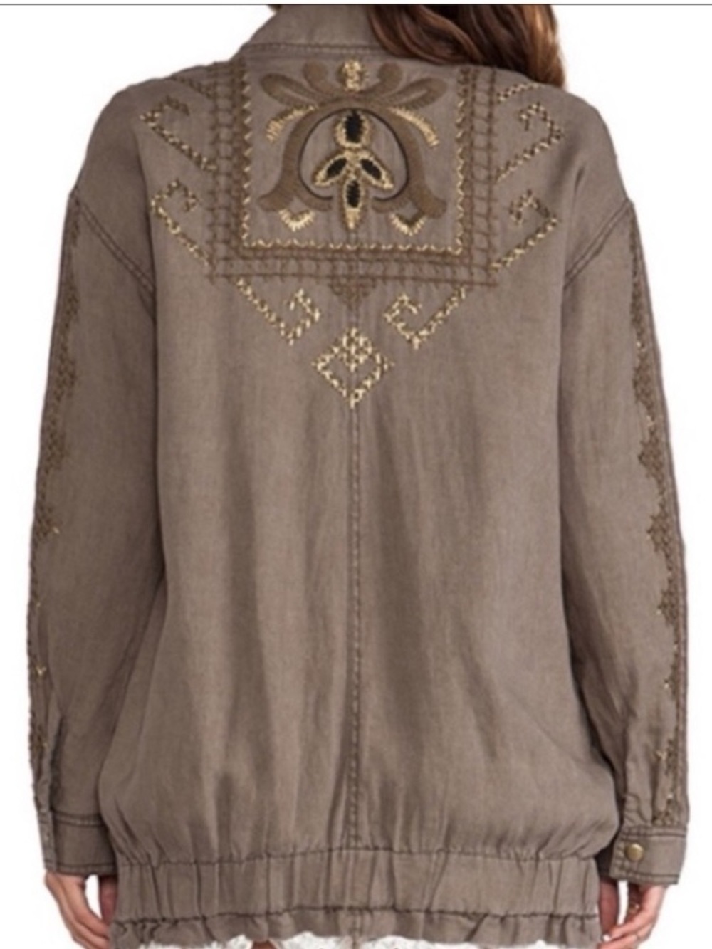 Vintage Free People 100% Linen Embroidered Military Jacket